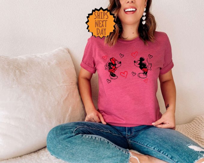 Valentine Mickey And Minnie Kiss Shirt, Disney Heart Valentines Day Shirt, Disneyworld Valentines Love Shirt, Disney Matching Gift Shirt