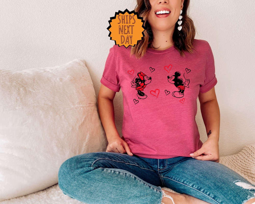 Valentine Mickey and Minnie Kiss Shirt, Disney Heart Valentines Day Shirt, Disneyworld Valentines Love Shirt, Disney Matching Gift Shirt 71