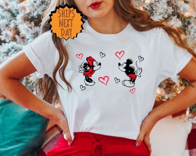 Valentine Mickey And Minnie Kiss Shirt, Disney Heart Valentines Day Shirt, Disneyworld Valentines Love Shirt, Disney Matching Gift Shirt