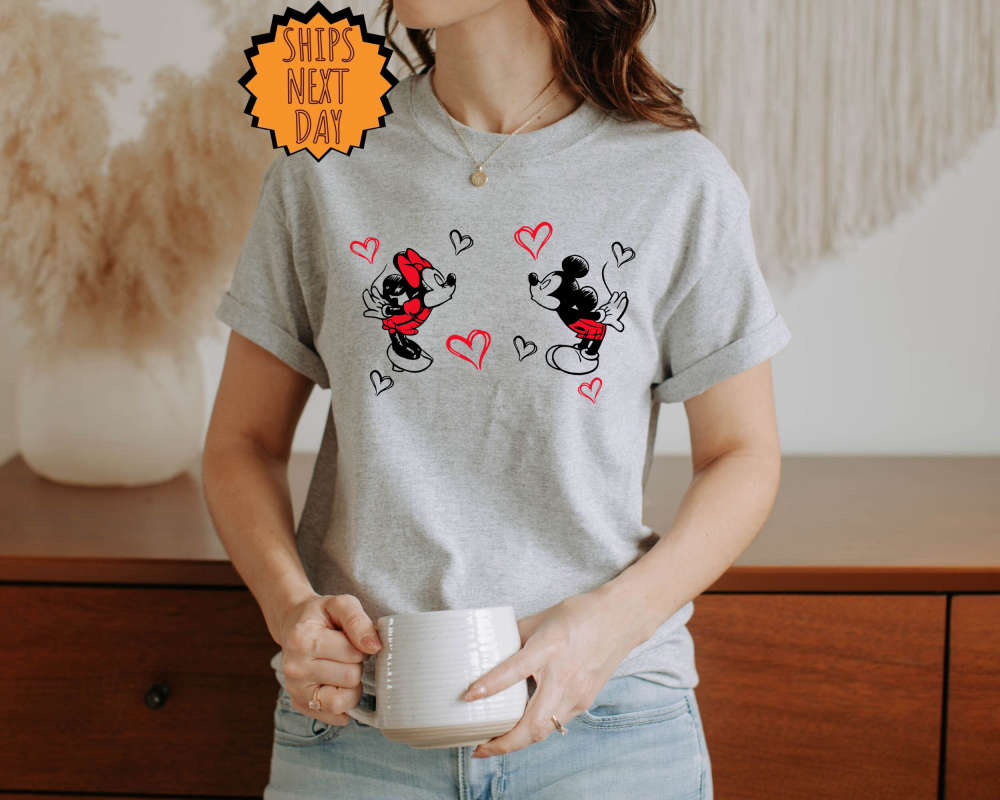 Valentine Mickey and Minnie Kiss Shirt, Disney Heart Valentines Day Shirt, Disneyworld Valentines Love Shirt, Disney Matching Gift Shirt 75