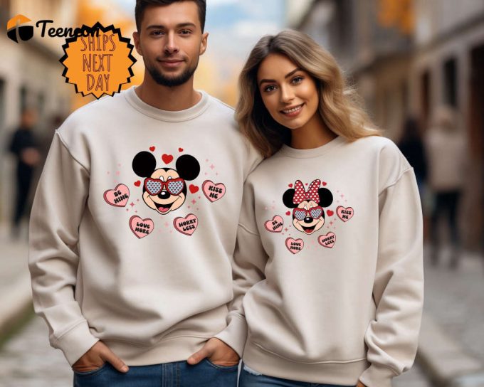 Valentine Mickey Minnie Sweatshirt, Disney Valentine Couple Sweatshirt, Valentine'S Day Hoodie, Disneyland Valentine Shirt, Disney Trip Tee 1