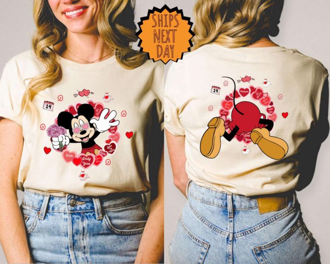 Valentine'S Day Disney Mickey Cute Shirt, Valentine Mickey Heart Two-Sided Gift, Disney Couple Shirts, Disney Valentine Couple Matching Tee 2