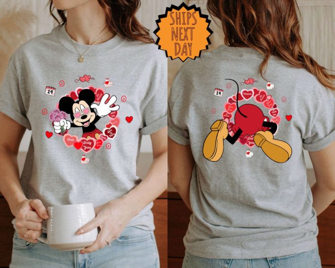 Valentine'S Day Disney Mickey Cute Shirt, Valentine Mickey Heart Two-Sided Gift, Disney Couple Shirts, Disney Valentine Couple Matching Tee 3