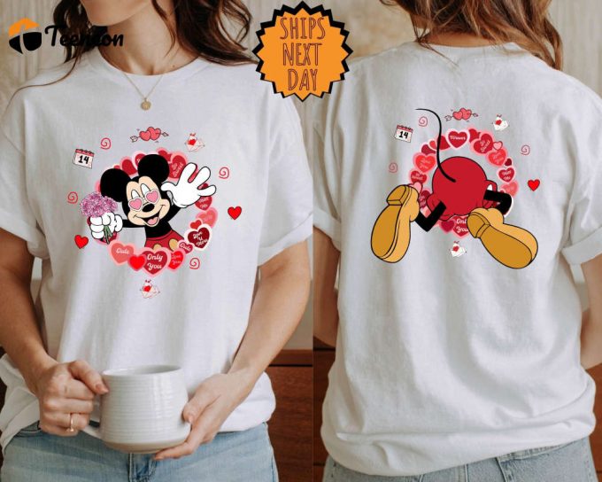 Valentine'S Day Disney Mickey Cute Shirt, Valentine Mickey Heart Two-Sided Gift, Disney Couple Shirts, Disney Valentine Couple Matching Tee 1