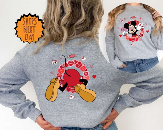 Valentine'S Day Disney Mickey Cute Sweatshirt, Valentine Mickey Heart Two-Sided Gift, Disney Couple Shirts, Disney Valentine Couple Matching 3