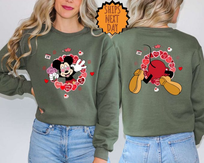 Valentine'S Day Disney Mickey Cute Sweatshirt, Valentine Mickey Heart Two-Sided Gift, Disney Couple Shirts, Disney Valentine Couple Matching 4