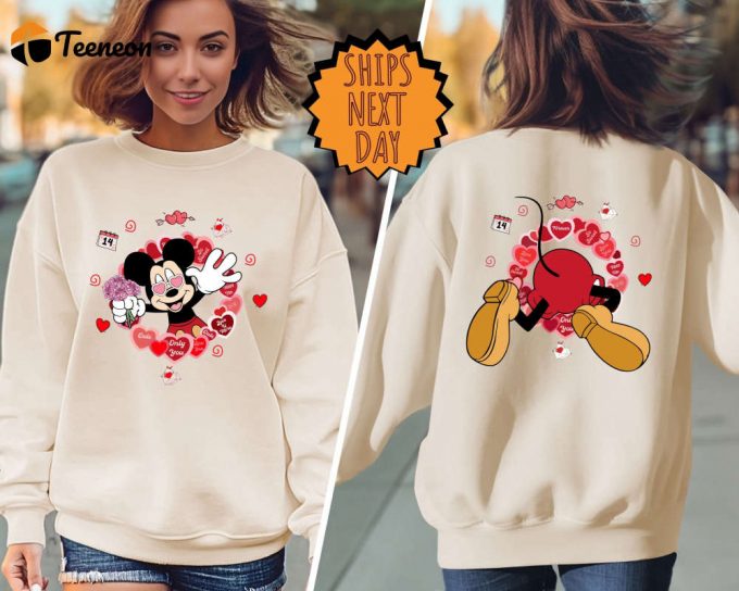 Valentine'S Day Disney Mickey Cute Sweatshirt, Valentine Mickey Heart Two-Sided Gift, Disney Couple Shirts, Disney Valentine Couple Matching 1