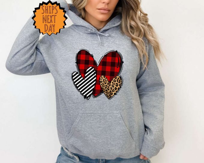 Valentines Day 3 Heart Sweatshirt, Leopard Print Heart Shirt ,Cute Valentines Day Shirt, Plaid Print Shirt, Cute Heart Shirt, Valentines Tee 2