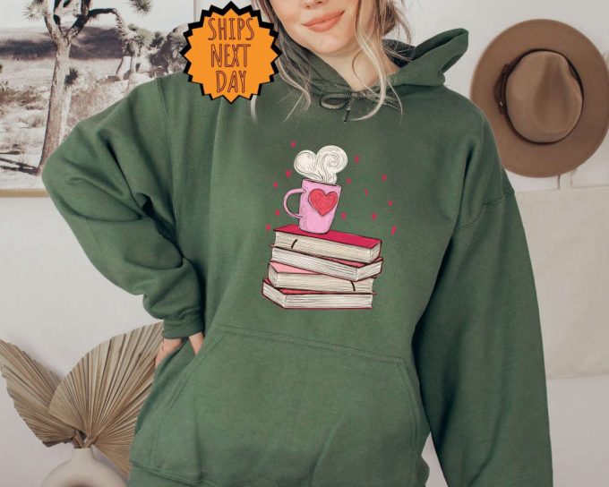 Valentines Day Book And Coffee Sweatshirt ,Valentine Gift For Book Lover Hoodie, Gift For Teacher, Bookish Shirt, Book Lover Gift Sweatshirt 4