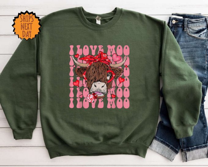 Valentines Day Highland Sweatshirt Cow, Valentine'S Day Cow Hoodie, Moo Cow Shirt, Valentine Shirt ,Cow Lover Sweatshirt, Cute Valentine Day 4