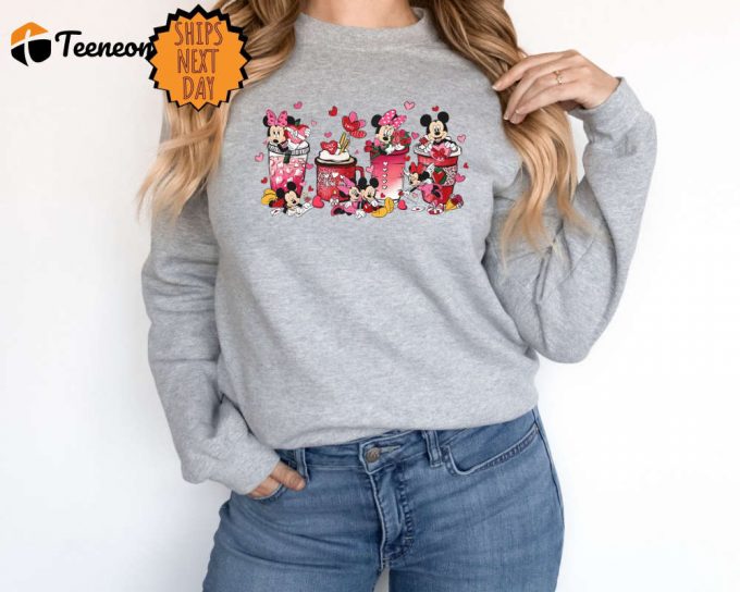 Valentines Day Mickey Minnie Coffee Sweatshirt, Coffee Lover Hoodie, Valentine Coffee Shirt, Valentines Day Sweater, Valentines Day Love Tee 1