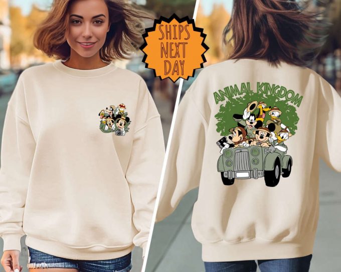 Vintage Disney Animal Kingdom Sweatshirt, Disney Family Safari Trip Hoodie, Disney Safari, Retro Mickey And Friends Two-Sided Safari Hoodie 2
