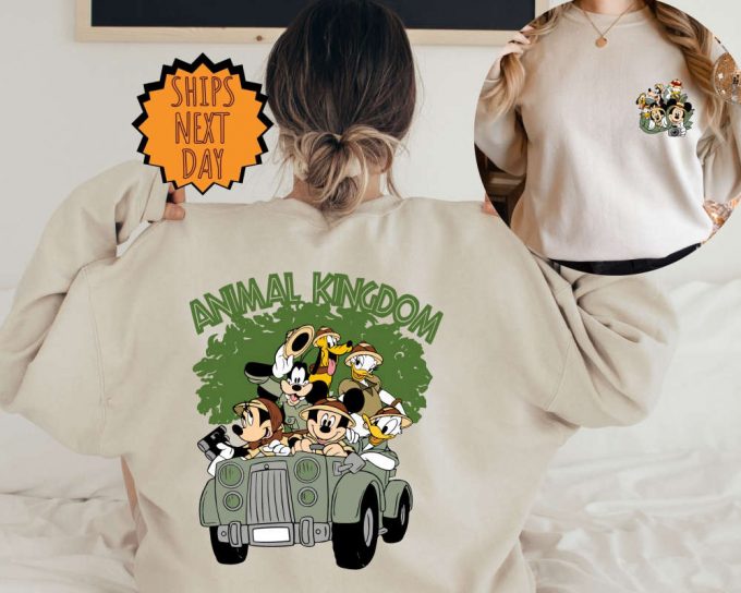 Vintage Disney Animal Kingdom Sweatshirt, Disney Family Safari Trip Hoodie, Disney Safari, Retro Mickey And Friends Two-Sided Safari Hoodie 3