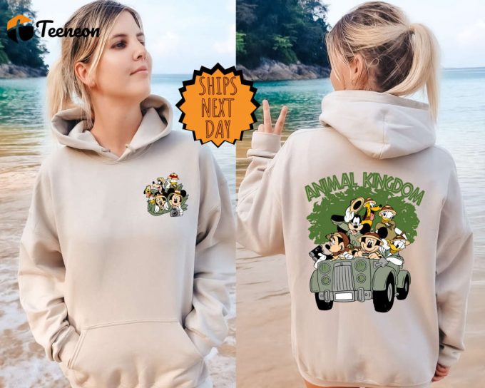 Vintage Disney Animal Kingdom Sweatshirt, Disney Family Safari Trip Hoodie, Disney Safari, Retro Mickey And Friends Two-Sided Safari Hoodie 1