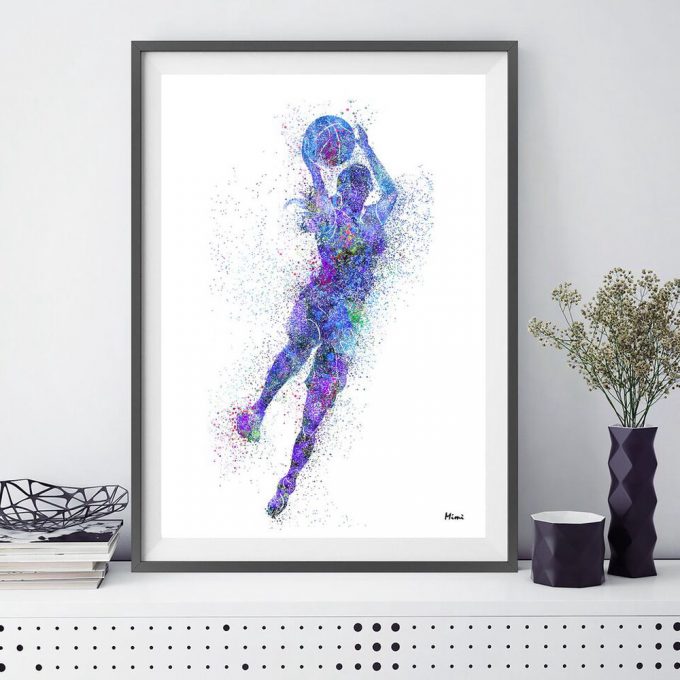 Female Basketball Player Watercolor Print Girl Playing Basketball Poster 2