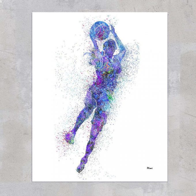 Female Basketball Player Watercolor Print Girl Playing Basketball Poster 3