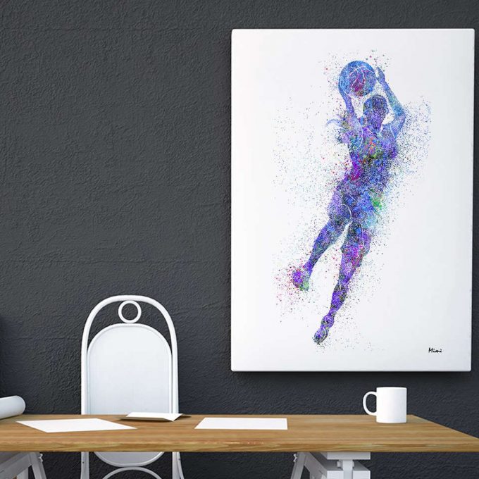 Female Basketball Player Watercolor Print Girl Playing Basketball Poster 4