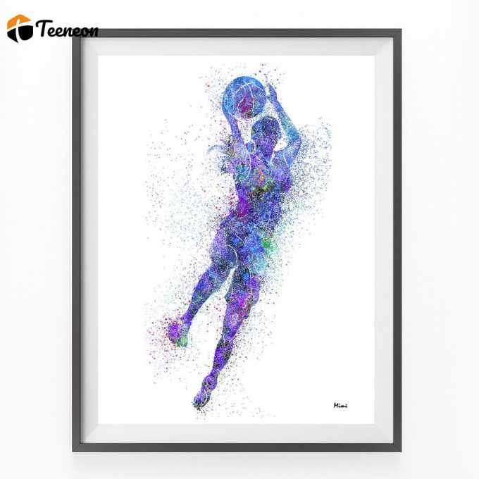 Female Basketball Player Watercolor Print Girl Playing Basketball Poster 1
