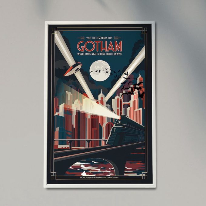 Gotham City Travel Poster For Home Decor Gift, Batman Art Deco Print 2