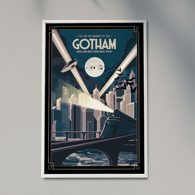 Gotham City Travel Poster For Home Decor Gift, Batman Art Deco Print 3