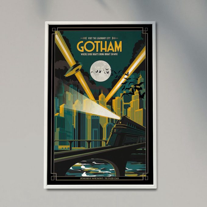 Gotham City Travel Poster For Home Decor Gift, Batman Art Deco Print 4