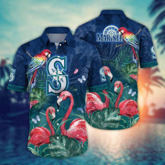 Mlb Seattle Mariners Hawaiian Shirt Flower Pink Crane Pattern For Fans 2