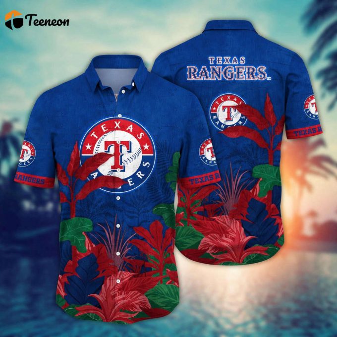 Mlb Texas Rangers Hawaiian Shirt Flower Tropical Trees Pattern For Fans 1