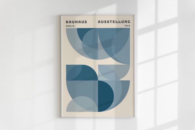 Bauhaus Blue Geometric Poster For Home Decor Gift, Circles Mid Century Fine Art Print, Retro Minimalist Poster For Home Decor Gift 3