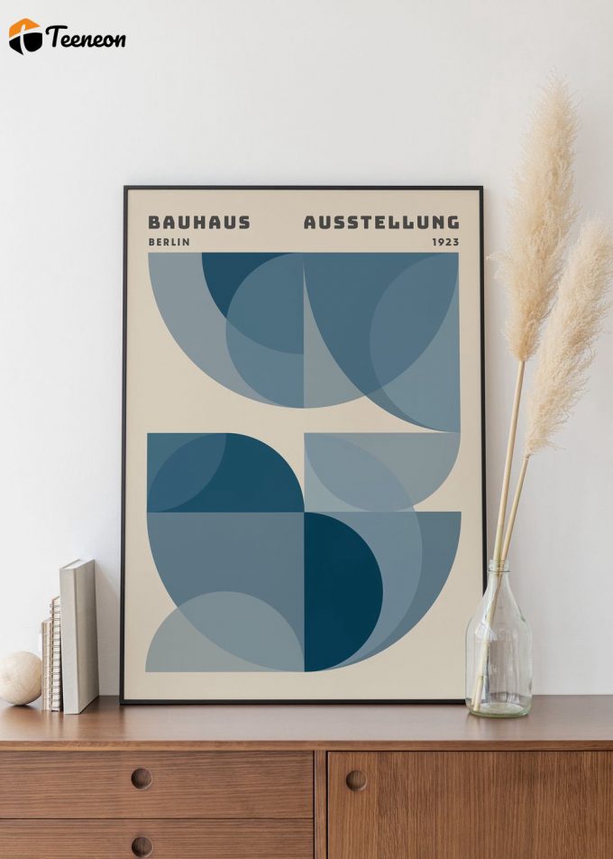 Bauhaus Blue Geometric Poster For Home Decor Gift, Circles Mid Century Fine Art Print, Retro Minimalist Poster For Home Decor Gift 1