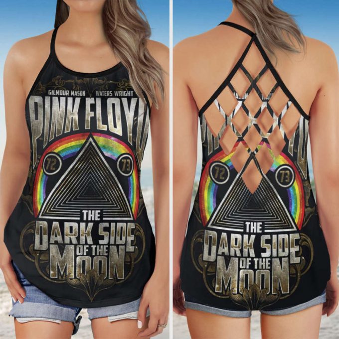 Dark Side Of The Moon 1972 1973 Pink Floyd Poster For Home Decor Gift Criss Cross Tank Top 4