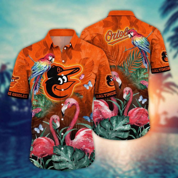 Mlb Baltimore Orioles Hawaiian Shirt Flower Pink Crane Pattern For Fans 2