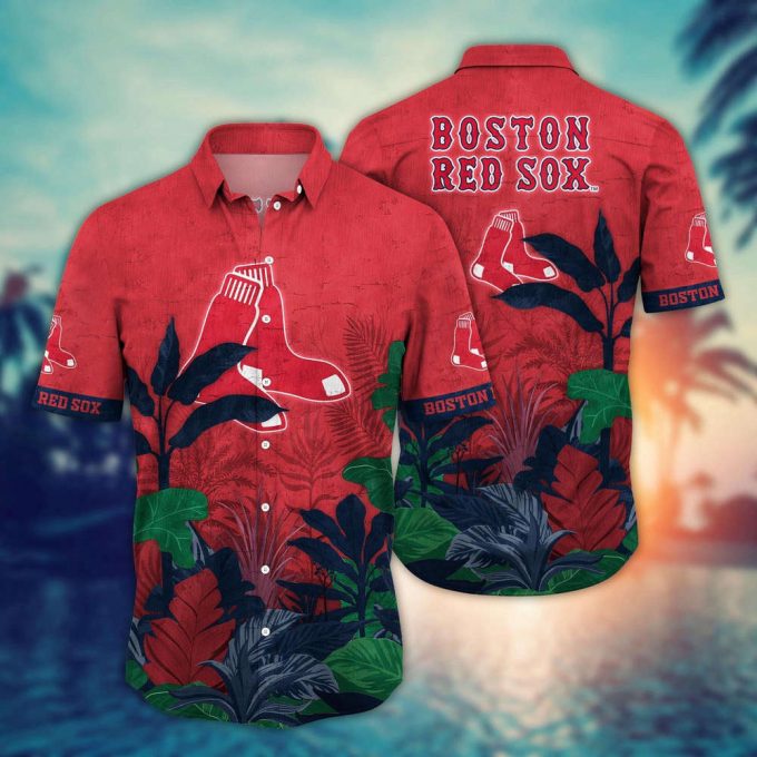 Mlb Boston Red Sox Hawaiian Shirt Flower Tropical Trees Pattern For Fans 2