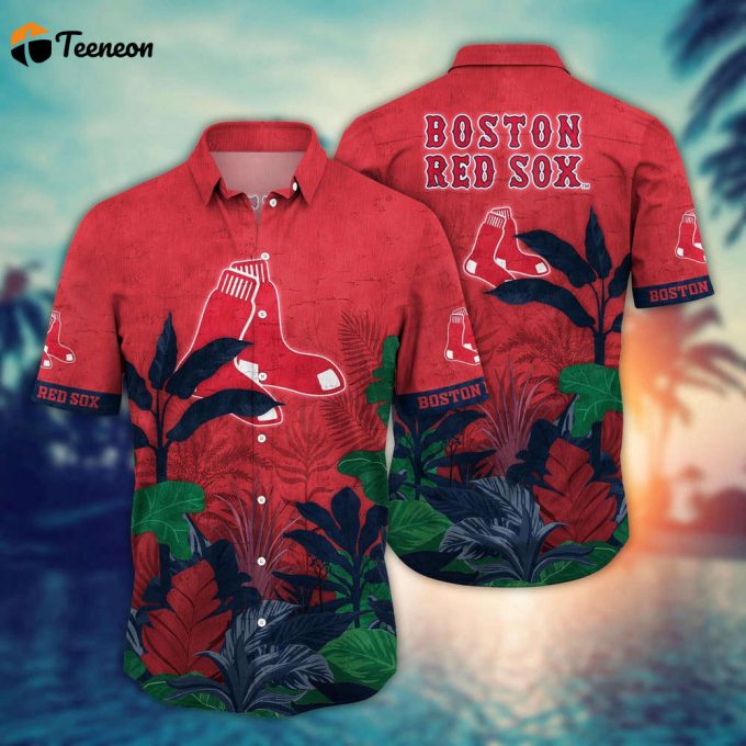 Mlb Boston Red Sox Hawaiian Shirt Flower Tropical Trees Pattern For Fans 1