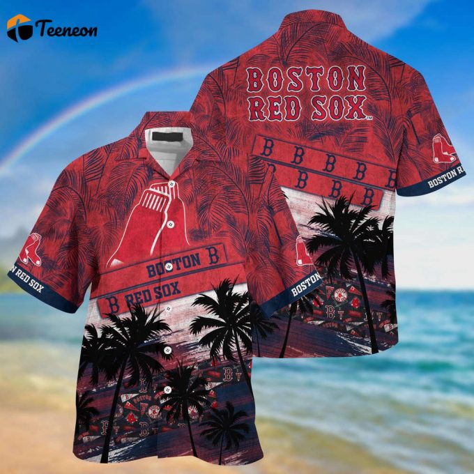 Mlb Boston Red Sox Hawaiian Shirt Palm Tree Pattern For Fans Sports 1