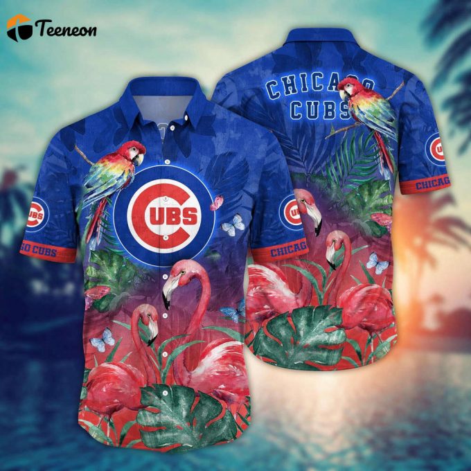 Mlb Chicago Cubs Hawaiian Shirt Flower Pink Crane Pattern For Fans 1