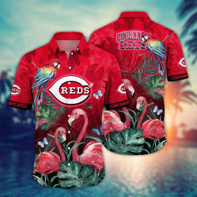 Mlb Cincinnati Reds Hawaiian Shirt Flower Pink Crane Pattern For Fans 2