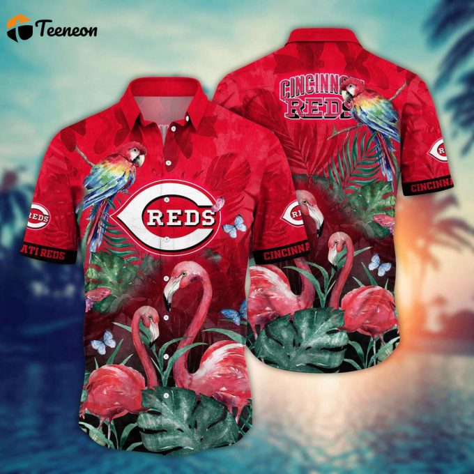 Mlb Cincinnati Reds Hawaiian Shirt Flower Pink Crane Pattern For Fans 1