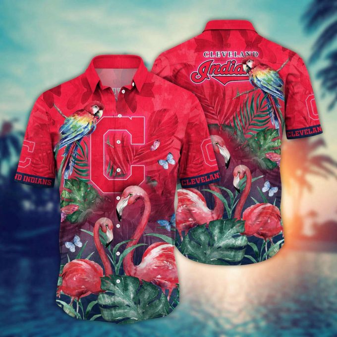 Mlb Cleveland Indians Hawaiian Shirt Flower Pink Crane Pattern For Fans 2