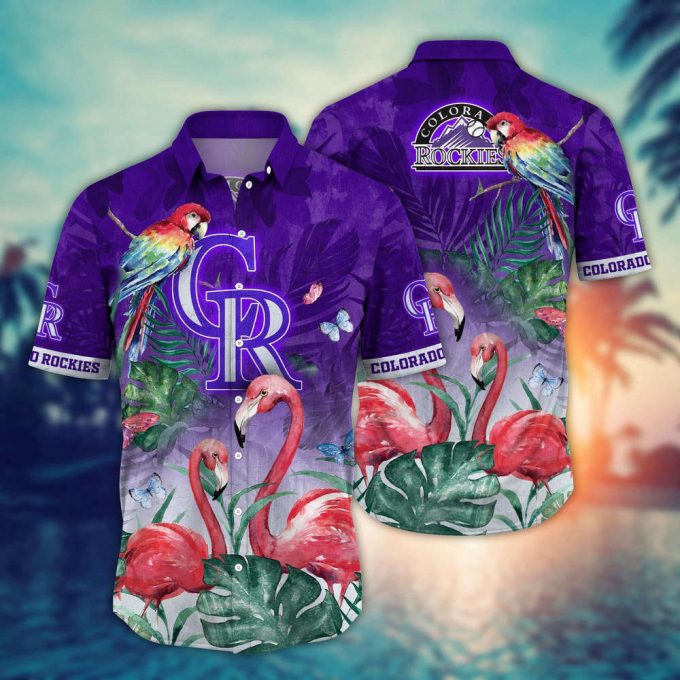 Mlb Colorado Rockies Hawaiian Shirt Flower Pink Crane Pattern For Fans 2