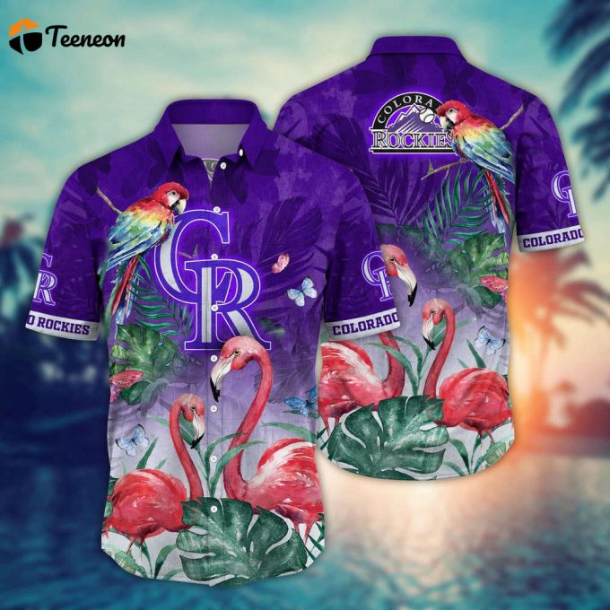 Mlb Colorado Rockies Hawaiian Shirt Flower Pink Crane Pattern For Fans 1