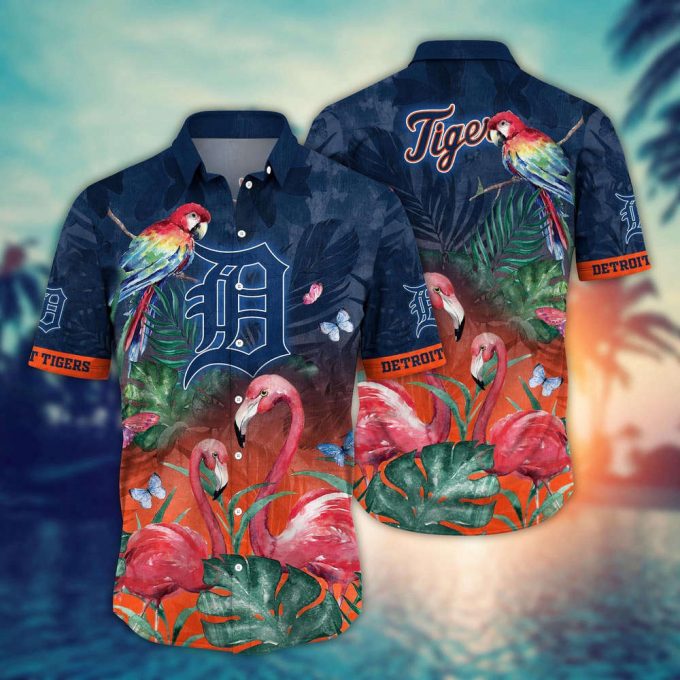 Mlb Detroit Tigers Hawaiian Shirt Flower Pink Crane Pattern For Fans 2