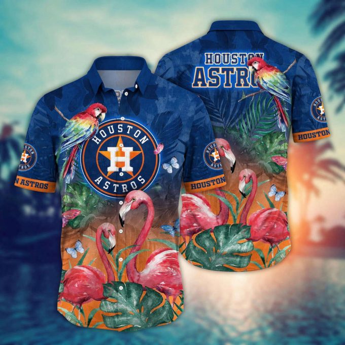 Mlb Houston Astros Hawaiian Shirt Flower Pink Crane Pattern For Fans 2