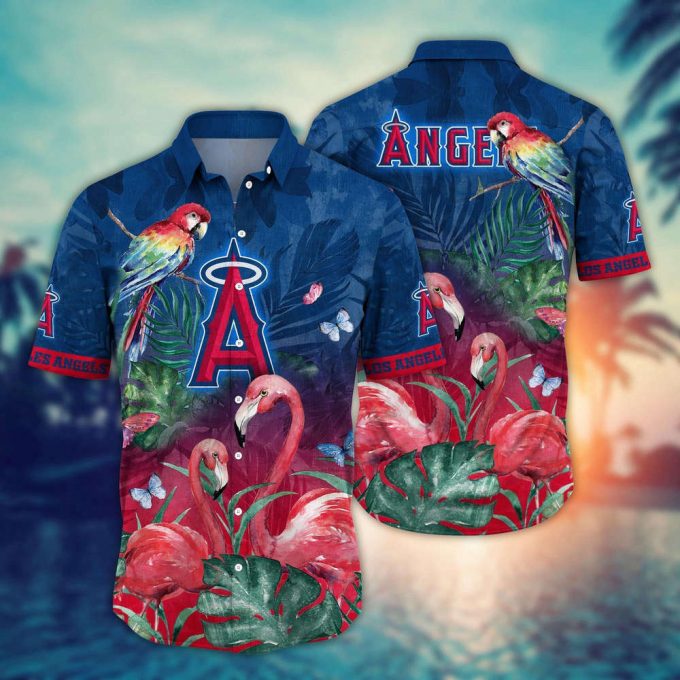 Mlb Los Angeles Angels Hawaiian Shirt Flower Pink Crane Pattern For Fans 2