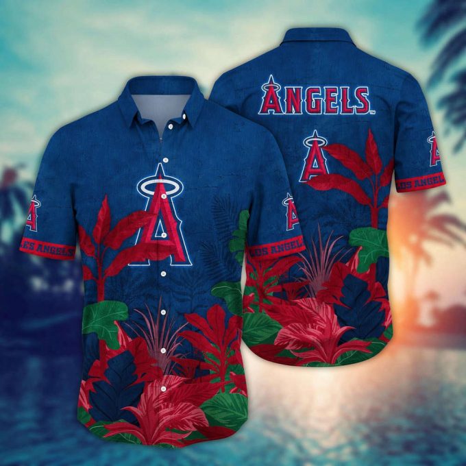 Mlb Los Angeles Angels Hawaiian Shirt Flower Tropical Trees Pattern For Fans 2