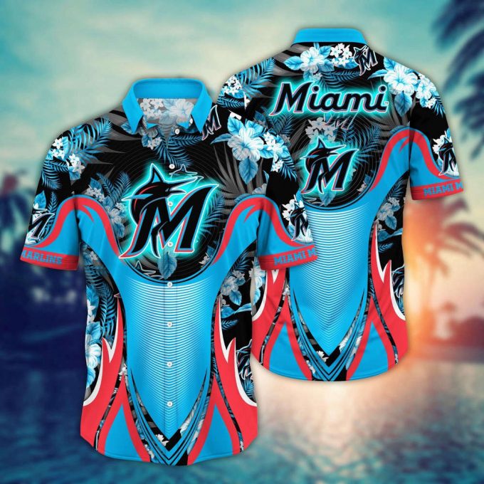 Mlb Miami Marlins Hawaiian Shirt Flower Grandstand Glamour For Fans 2