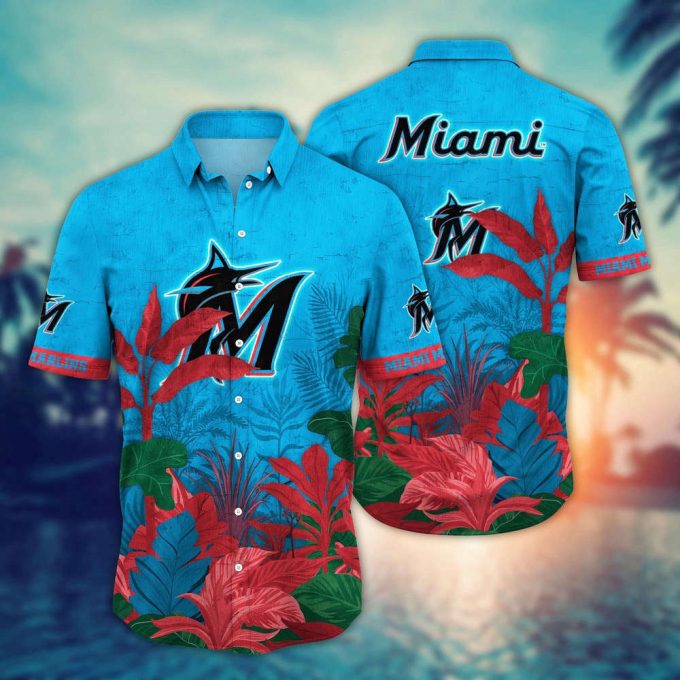 Mlb Miami Marlins Hawaiian Shirt Flower Tropical Trees Pattern For Fans 2