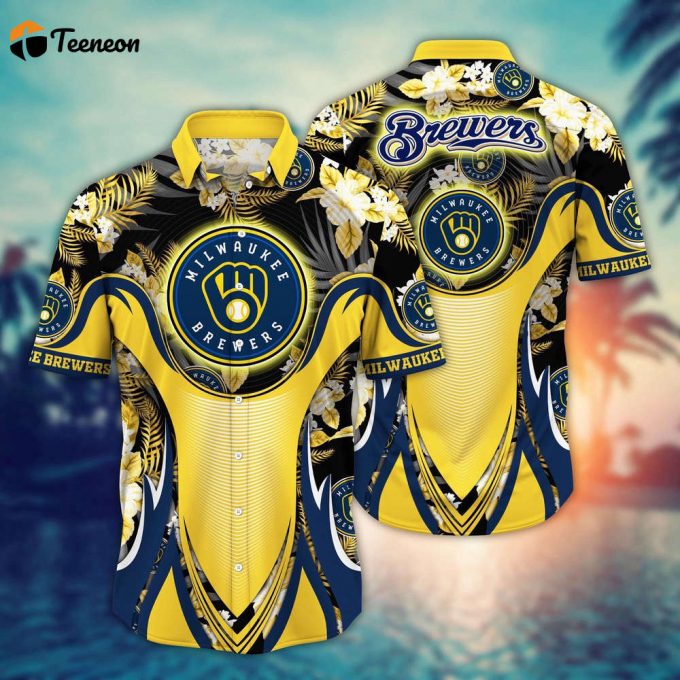 Mlb Milwaukee Brewers Hawaiian Shirt Flower Grandstand Glamour For Fans 1