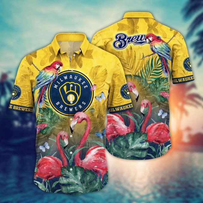 Mlb Milwaukee Brewers Hawaiian Shirt Flower Pink Crane Pattern For Fans 2