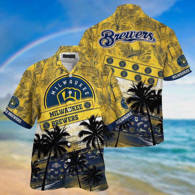 Mlb Milwaukee Brewers Hawaiian Shirt Palm Tree Pattern For Fans Sports 2