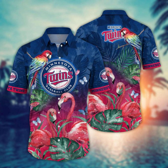 Mlb Minnesota Twins Hawaiian Shirt Flower Pink Crane Pattern For Fans 2